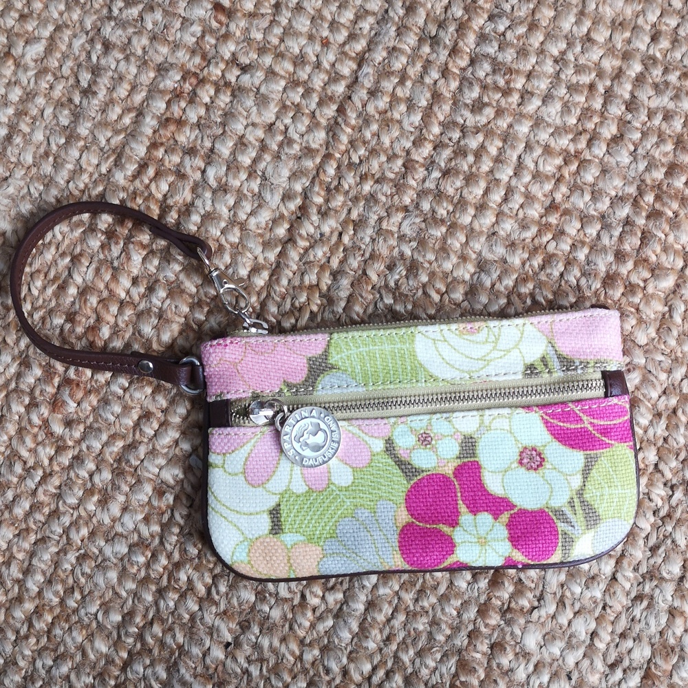 Spartina linen and leather wristlet